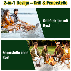 Jopassy Faltbarer Grill aus 304 Edelstahl mit höhenverstellbarem Grillrost und Tragetasche