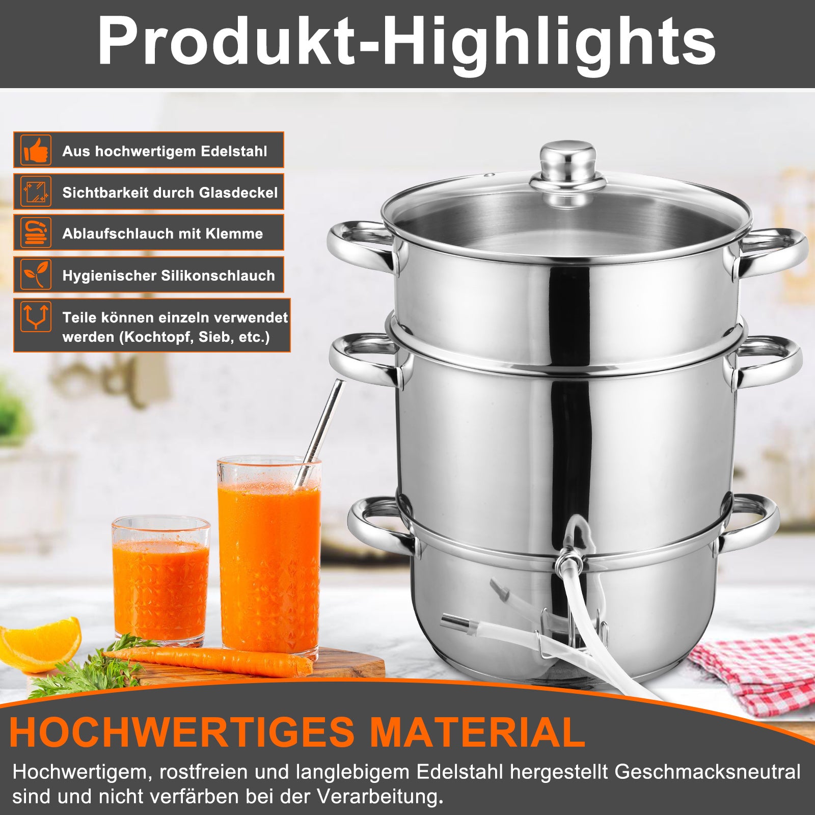 Jopassy Dampfentsafter 8L Edelstahl Saftkocher