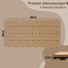Jopassy WPC Terrassenfliesen 30x60 cm, Klickfliesen für Balkon & Garten, 1–5 m²