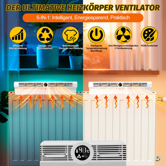 Jopassy Smarter Heizkörperventilator mit 6 Lüftern 3 Stufen Timer und Fernbedienung