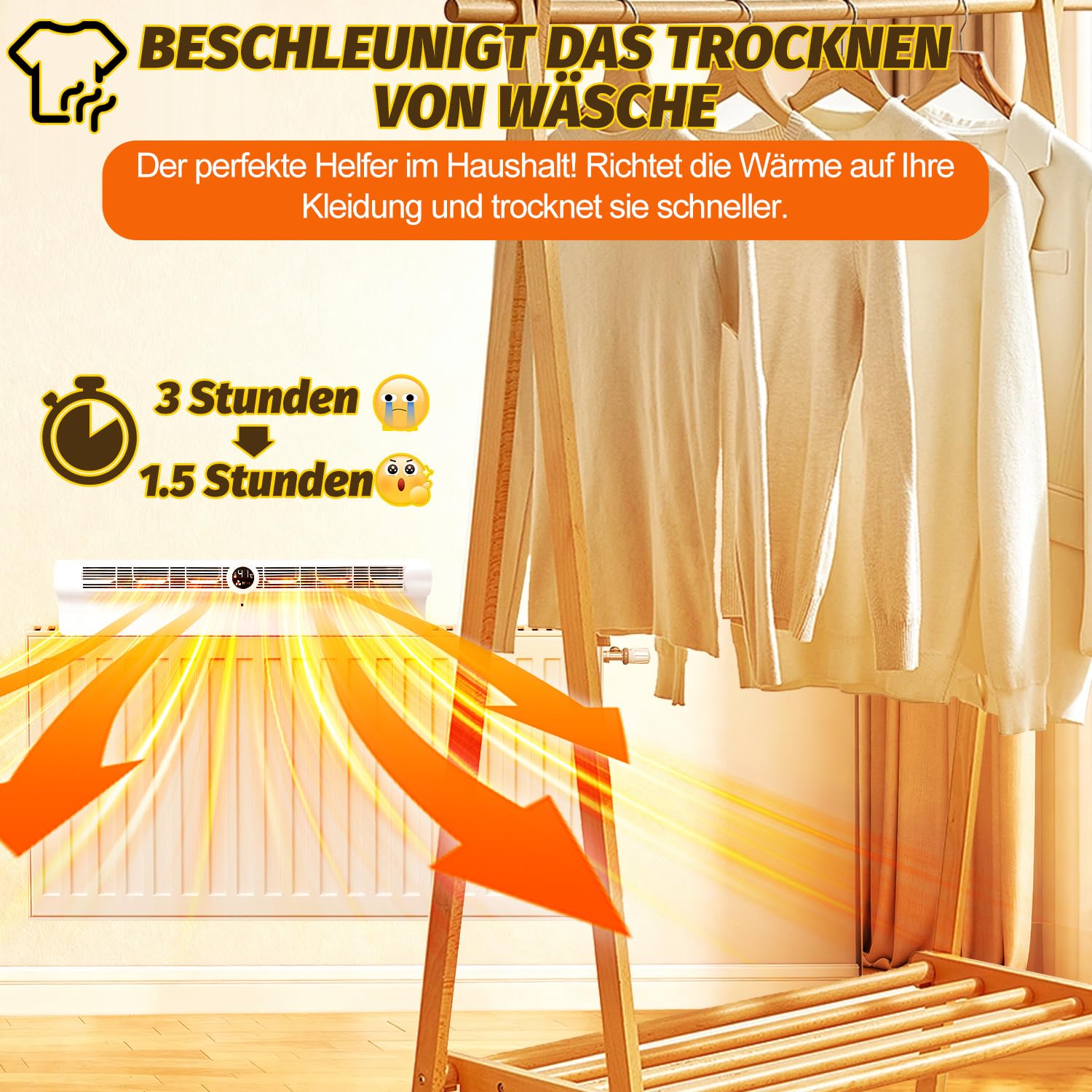 Jopassy Smarter Heizkörperventilator mit 6 Lüftern 3 Stufen Timer und Fernbedienung