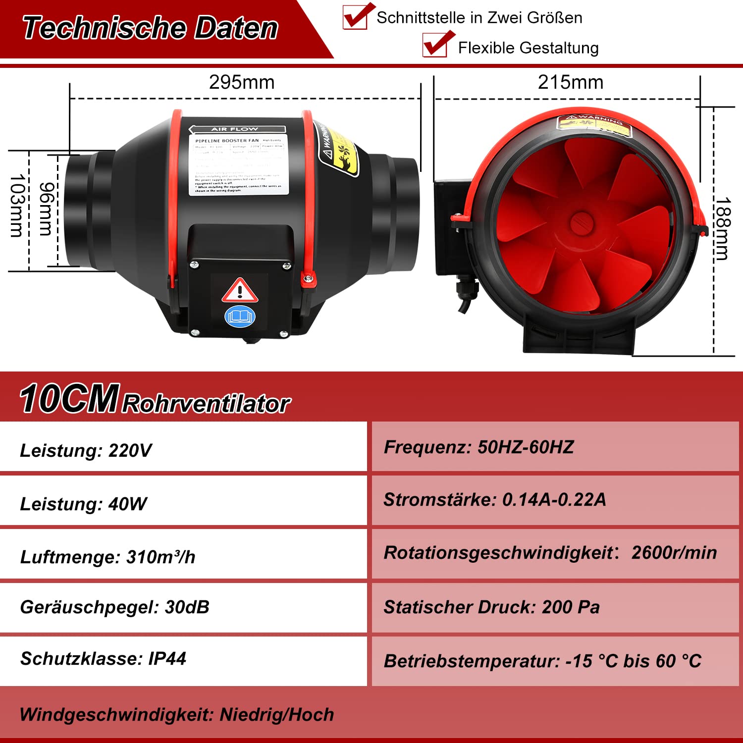 Jopassy Rohrventilator 100/150 mm EC Abluftventilator für Bad Küche Growzelt