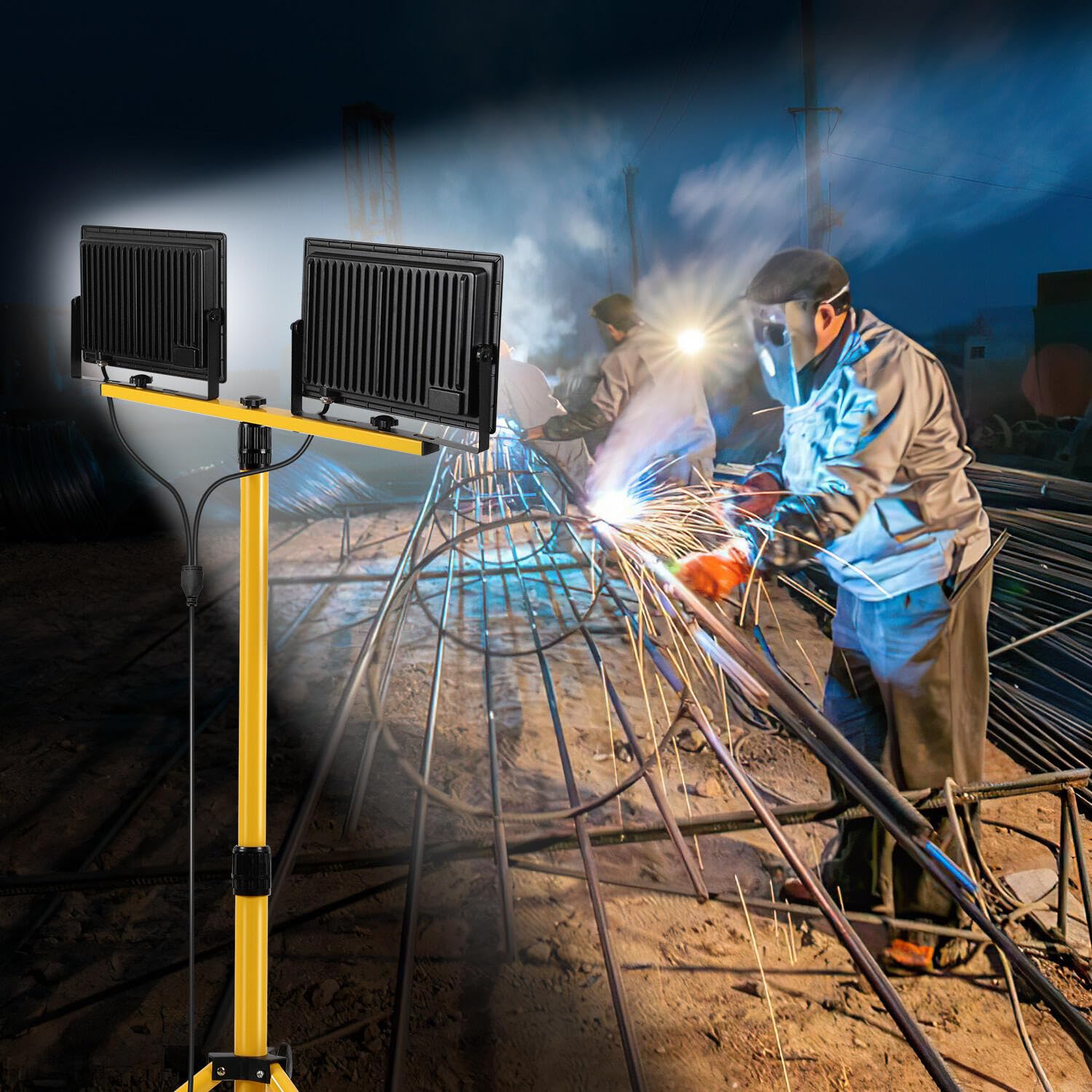 Jopassy LED Arbeitsleuchte mit Stativ 2×50/100/200W IP66 6500K für Baustelle und Werkstatt