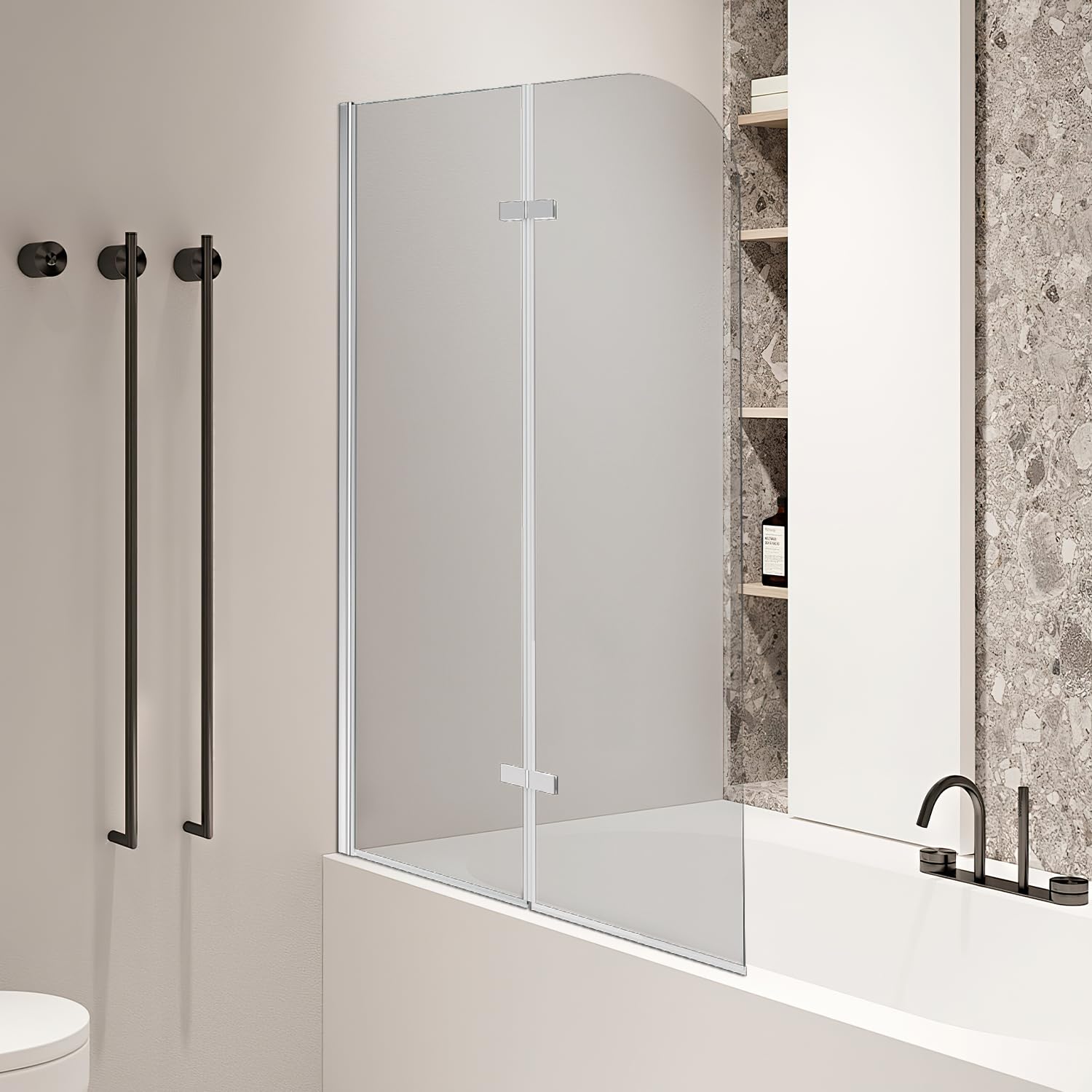 Jopassy Badewannenfaltwand aus 6 mm ESG Glas 180 Grad schwenkbar