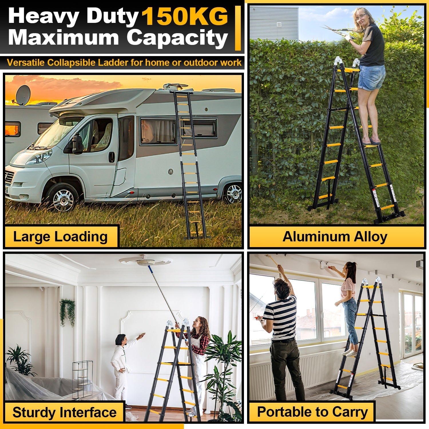 Jopassy Teleskopleiter 5 m klappbar Aluminium Ausziehleiter 150 kg