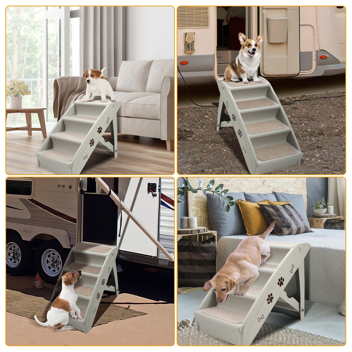 Jopassy Hundetreppe 4 Stufen klappbar bis 75 kg für Sofa Bett und Auto