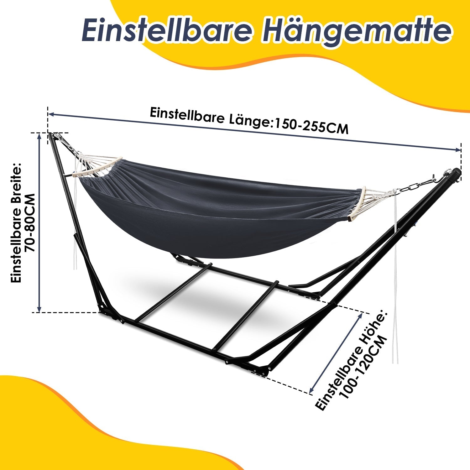 Jopassy Hängematte mit Gestell klappbar bis 150 kg für Garten Camping und Balkon