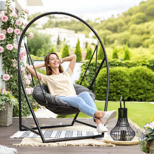 Jopassy Hängesessel mit Gestell und Kissen, höhenverstellbar bis 150 kg, für Garten und Balkon