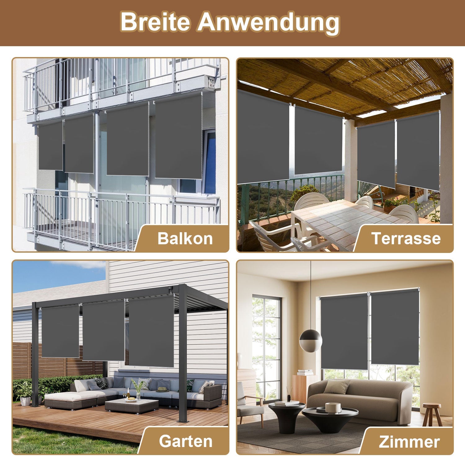 Jopassy Senkrechtmarkise Balkonmarkise Außenrollo für Balkon Terrasse Garten
