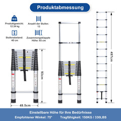 Jopassy Teleskopleiter Aluminium 2,6–5 m bis 150 kg für Haus und Garten