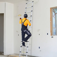 Jopassy Teleskopleiter Aluminium 2,6–5 m mit Stabilisator und breiten Trittstufen bis 150 kg