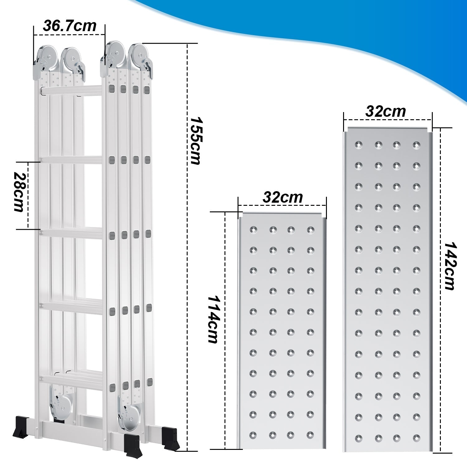 Jopassy Mehrzweckleiter Aluminium Klappleiter 7 in 1 mit Arbeitsplattform
