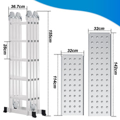 Jopassy Mehrzweckleiter Aluminium Klappleiter 7 in 1 mit Arbeitsplattform
