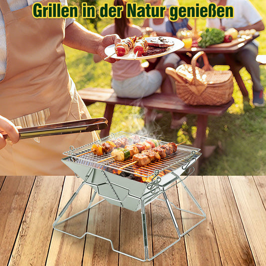 Jopassy Faltbarer Grill aus 304 Edelstahl mit höhenverstellbarem Grillrost und Tragetasche