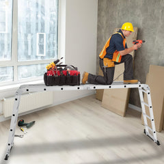 Jopassy Mehrzweckleiter Aluminium Klappleiter 7 in 1 mit Arbeitsplattform