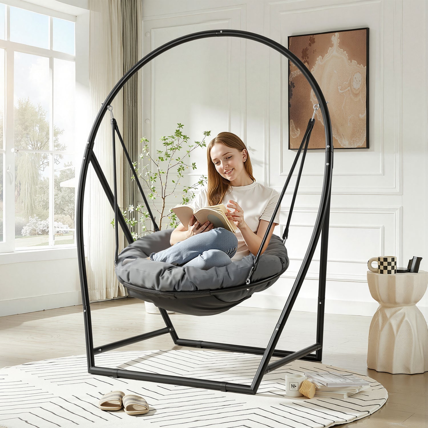 Jopassy Hängesessel mit Gestell und Kissen, höhenverstellbar bis 150 kg, für Garten und Balkon
