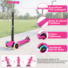 Jopassy Kinderroller mit LED Rädern klappbar 65-82 cm höhenverstellbar
