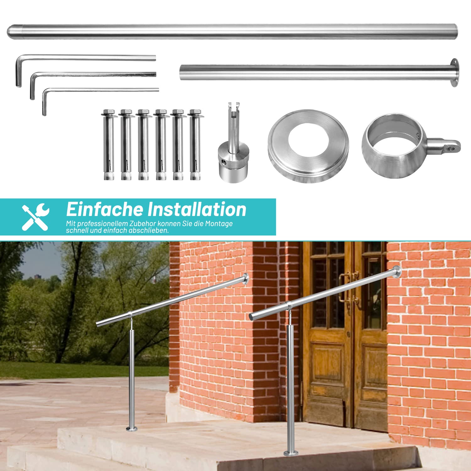 Jopassy Edelstahl Eingangsgeländer 80 bis 180 cm für Treppe