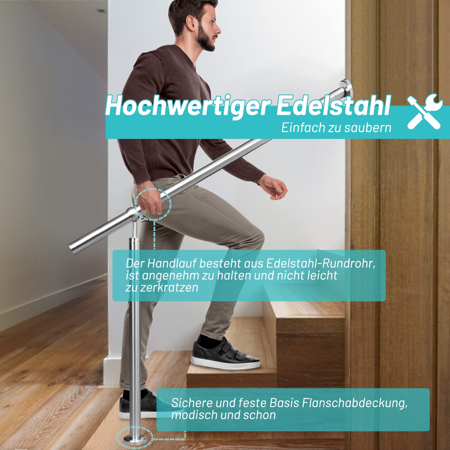 Jopassy Edelstahl Eingangsgeländer 80 bis 180 cm für Treppe