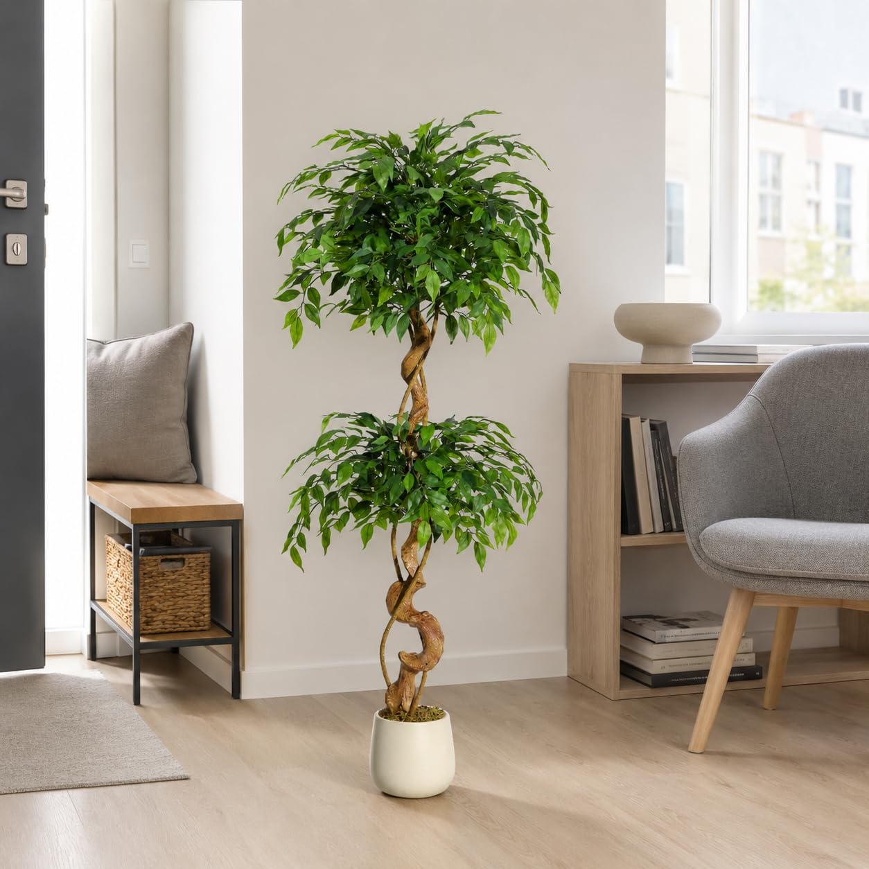 Jopassy Ficus Kunstpflanze 120/150 cm im Topf naturgetreu für Wohnzimmer Büro