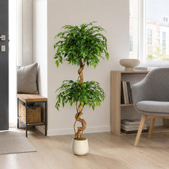 Jopassy Ficus Kunstpflanze 120/150 cm im Topf naturgetreu für Wohnzimmer Büro