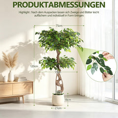 Jopassy Ficus Kunstpflanze 120/150 cm im Topf naturgetreu für Wohnzimmer Büro