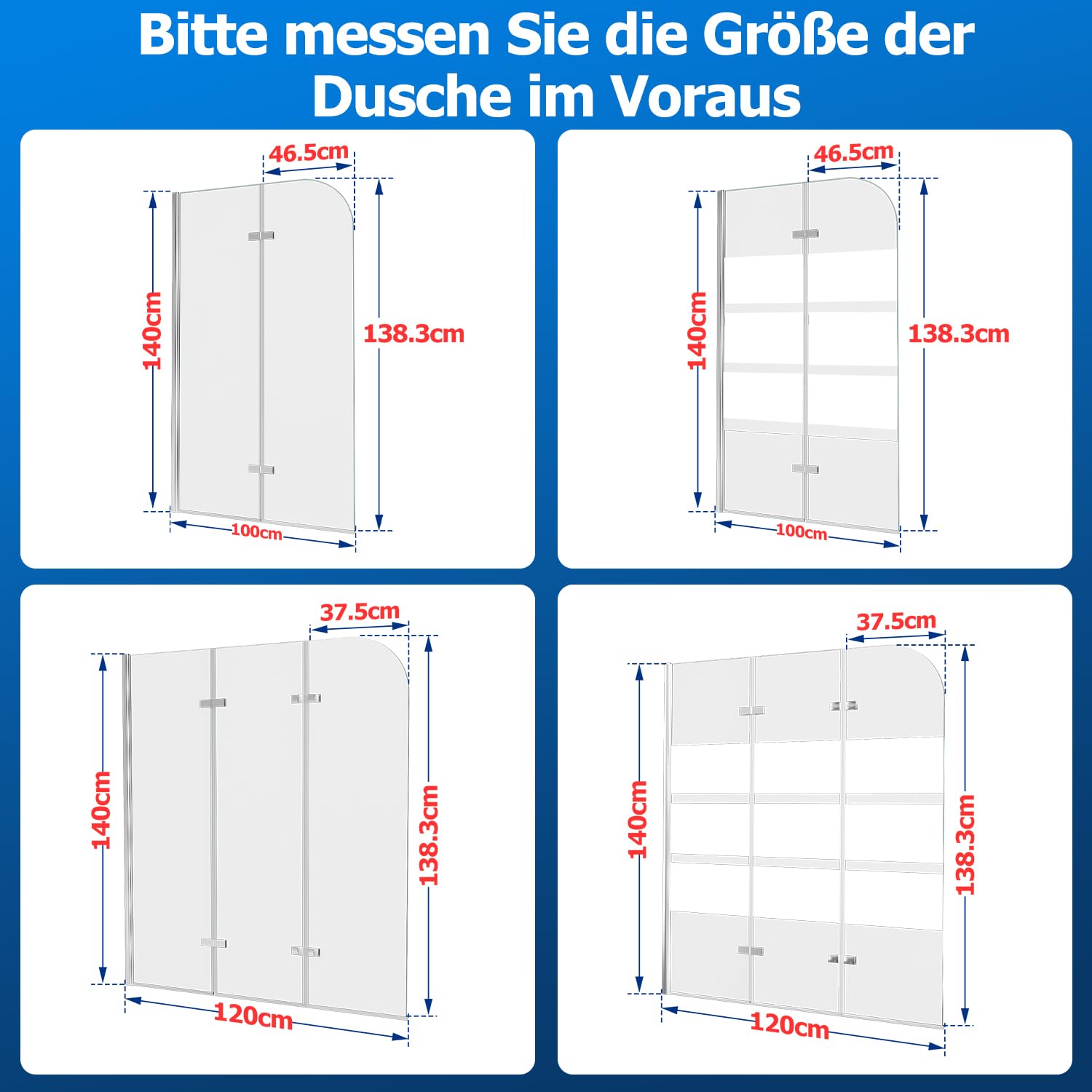 Jopassy Badewannenfaltwand aus 6 mm ESG Glas 180 Grad schwenkbar