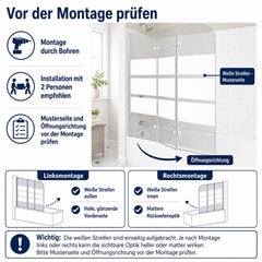 Jopassy Badewannenfaltwand aus 6 mm ESG Glas 180 Grad schwenkbar