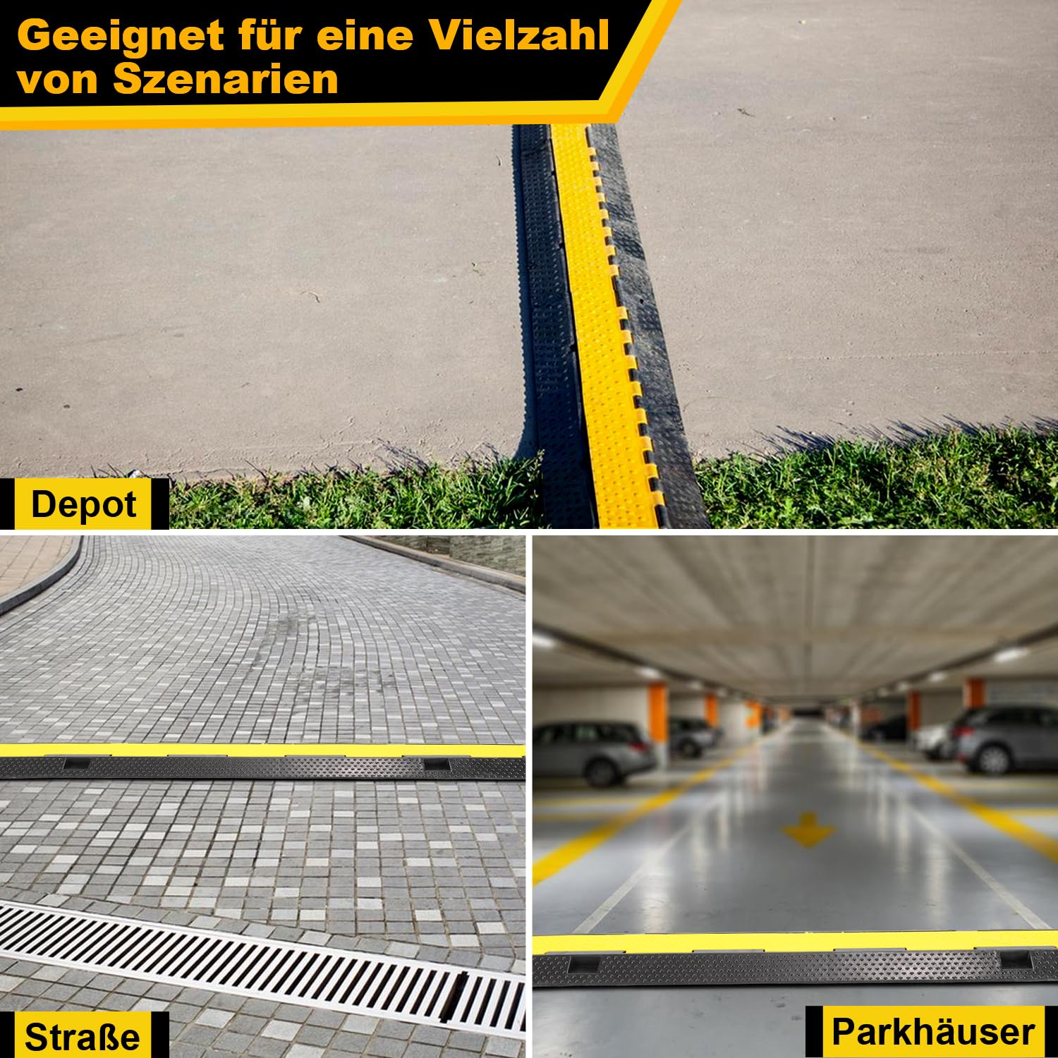 Jopassy Kabelbrücke 101 x 25 x 5 cm Gummi Kabelschutz für Parkplatz Baustelle