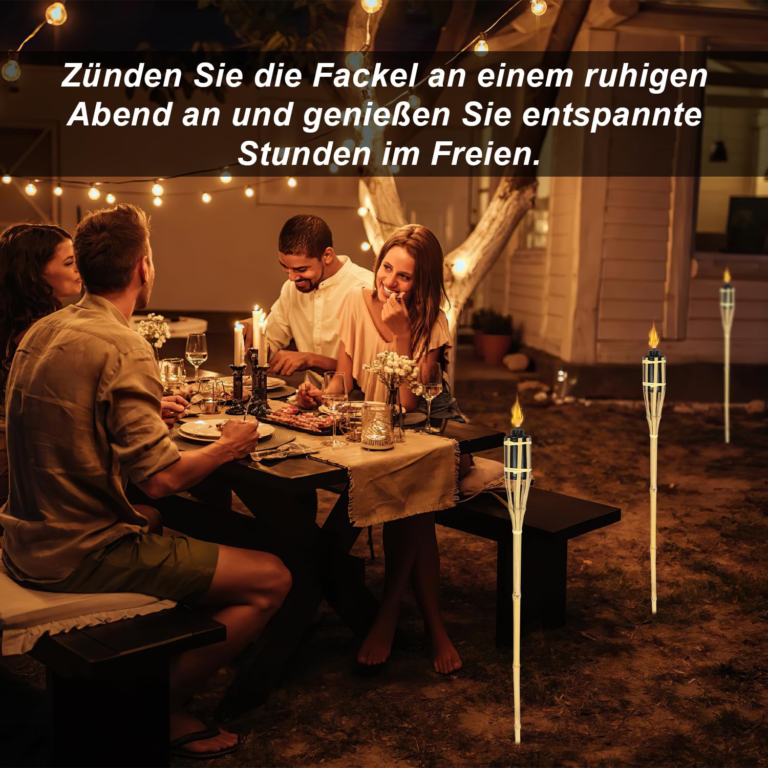 Jopassy Gartenfackeln 12er Set Bambus Ölfackeln 90 cm für Garten Party Camping