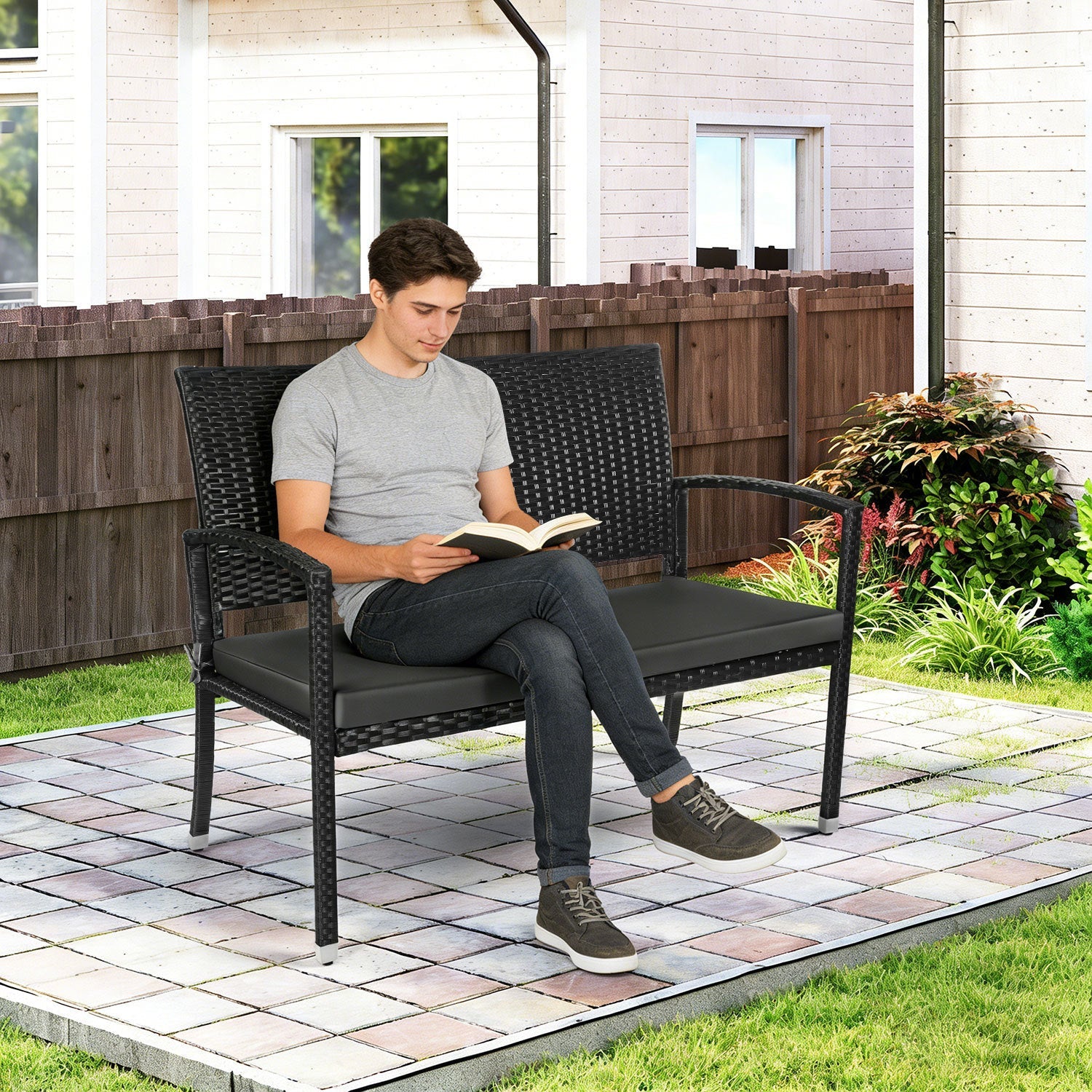 Jopassy Gartenbank Polyrattan 112 x 58 x 90 cm 2-Sitzer bis 227 kg