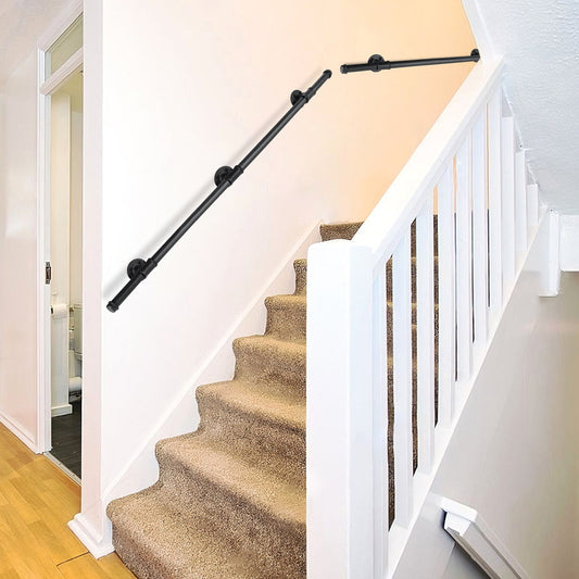 Jopassy Treppengeländer Handlauf Schwarz 100-300 cm Rundrohr für Innen und Außen