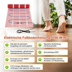 Jopassy Elektrische Fußbodenheizung 150 W/m² für 1–10 m² mit WLAN-Thermostat
