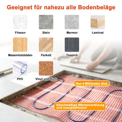 Jopassy Elektrische Fußbodenheizung 150 W/m² für 1–10 m² mit WLAN-Thermostat