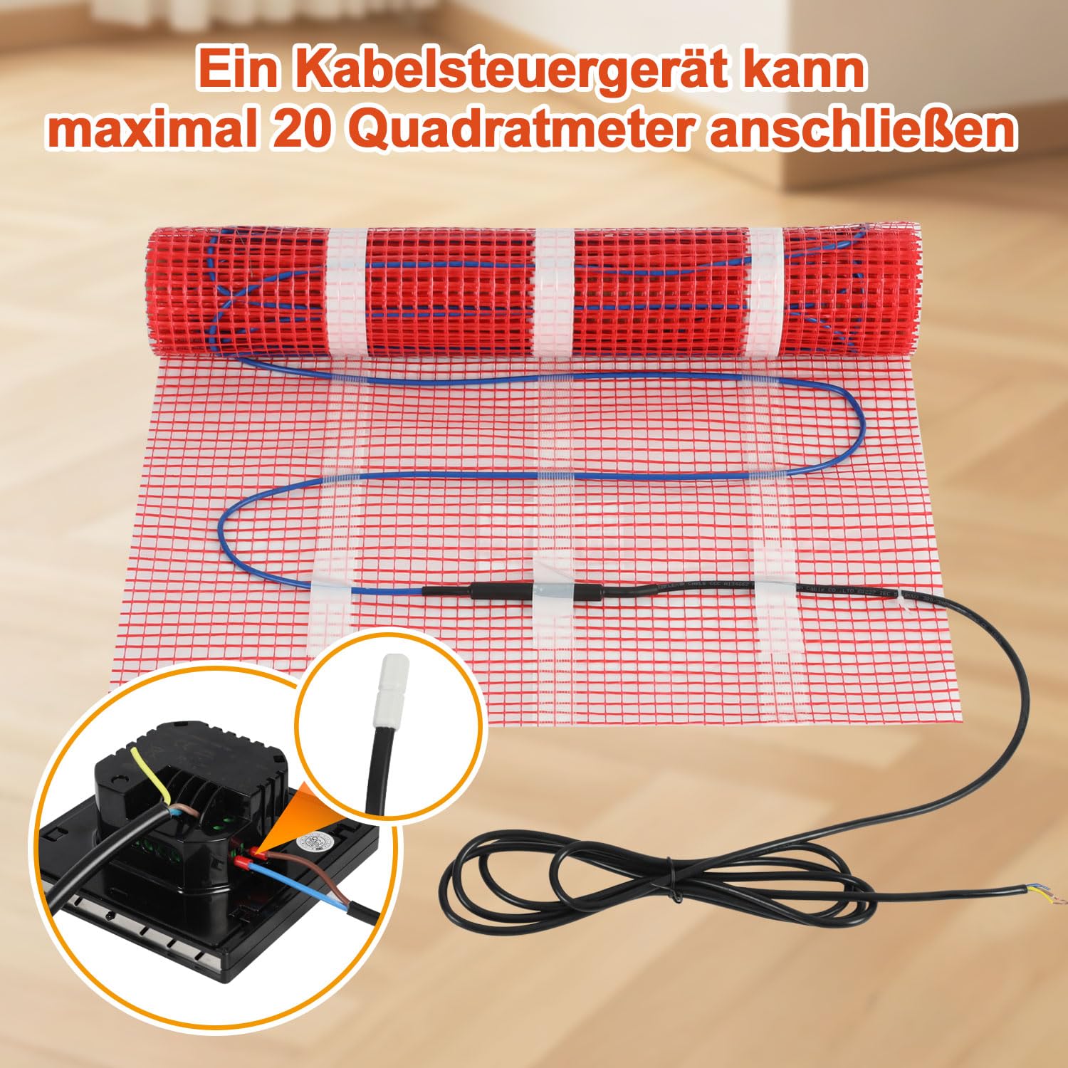 Jopassy Elektrische Fußbodenheizung 150 W/m² für 1–10 m² mit WLAN-Thermostat