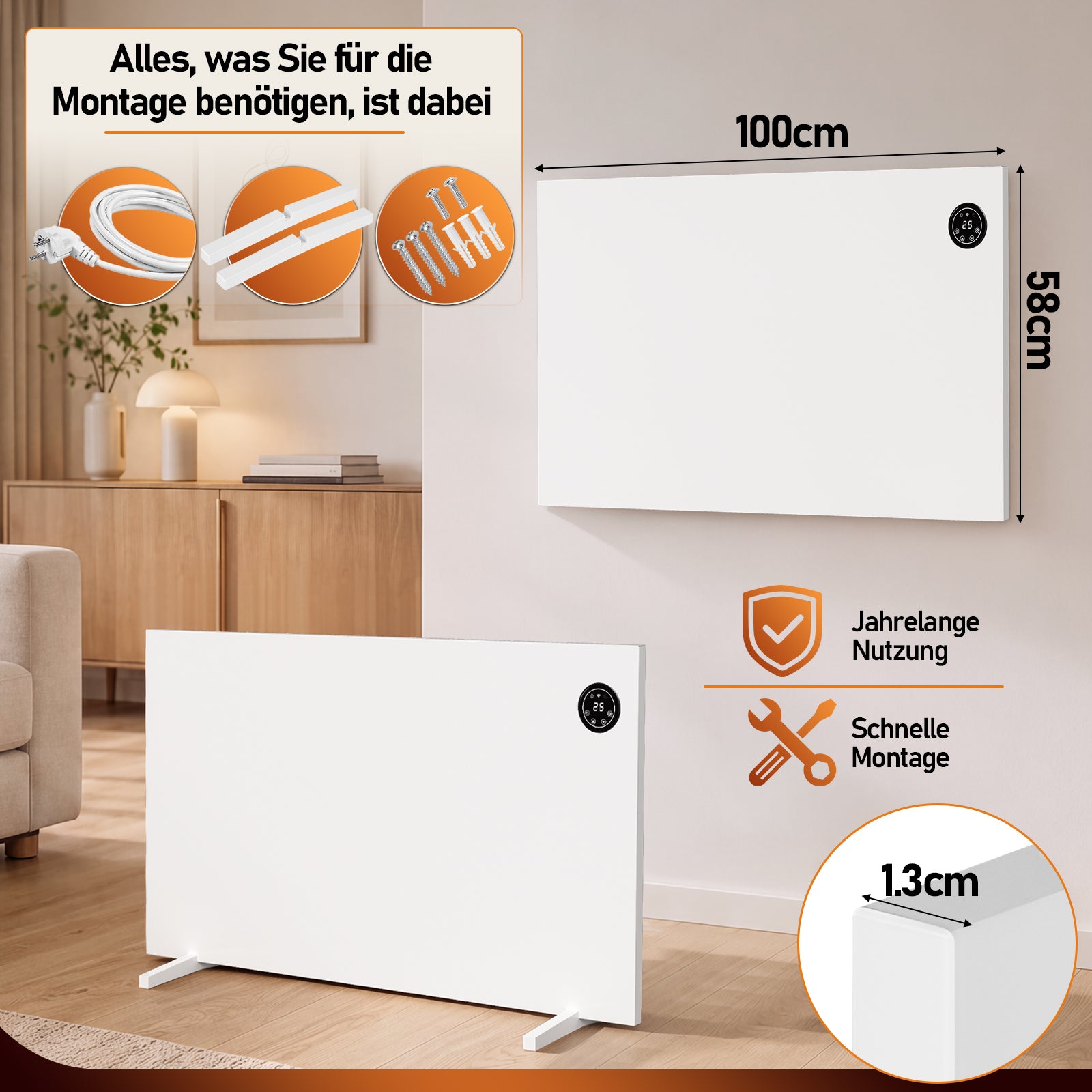 Jopassy Infrarotheizung 400/750/1000W mit Thermostat Tuya App und Fernbedienung