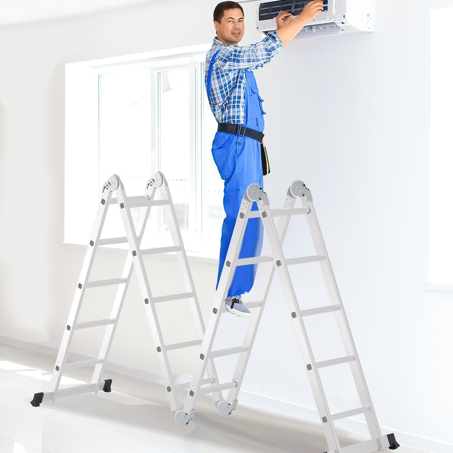Jopassy Mehrzweckleiter Aluminium Klappleiter 7 in 1 mit Arbeitsplattform
