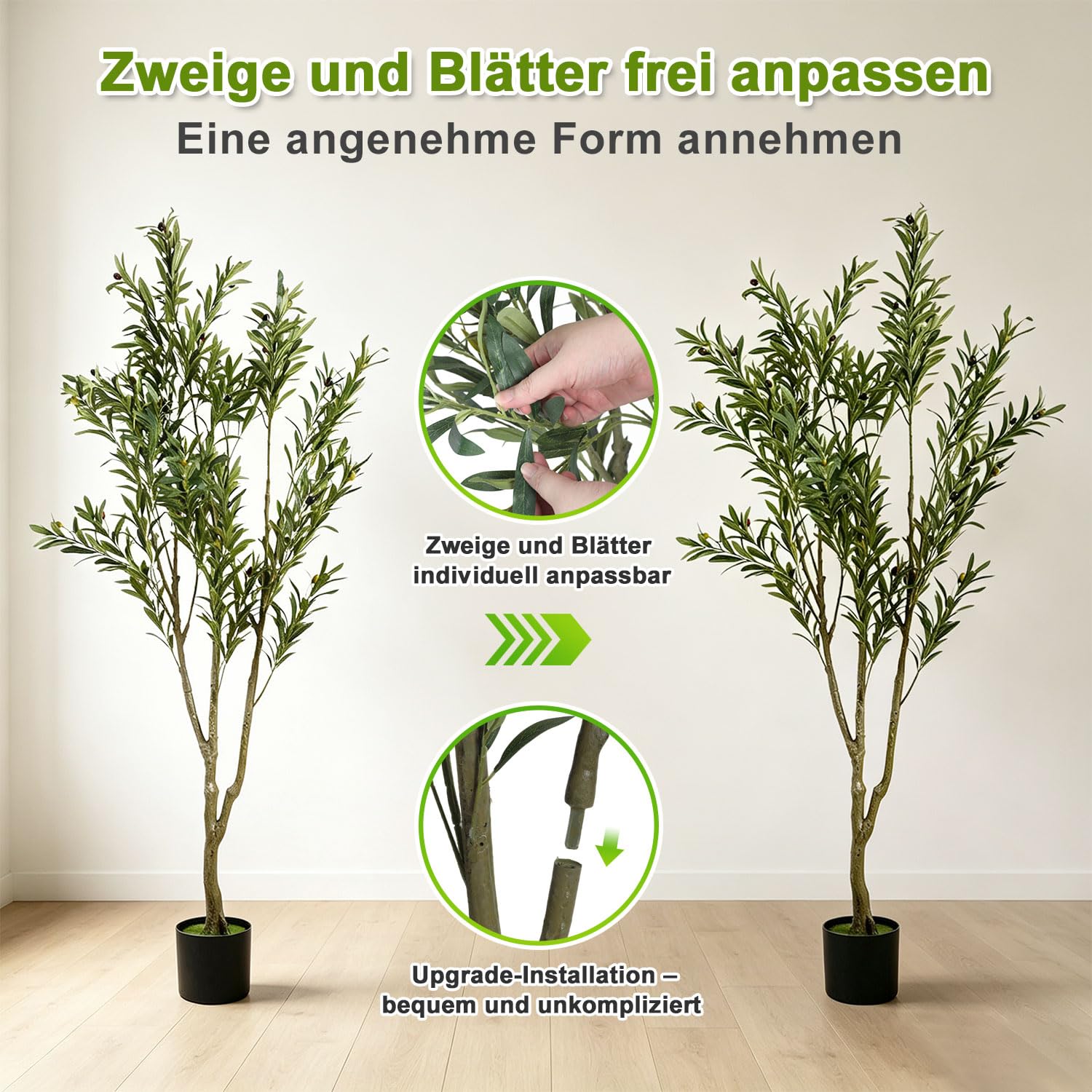 Jopassy Künstlicher Olivenbaum 120/150/180 cm Dekobaum mit Pflanztopf