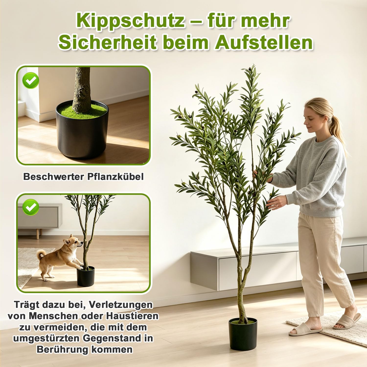 Jopassy Künstlicher Olivenbaum 120/150/180 cm Dekobaum mit Pflanztopf