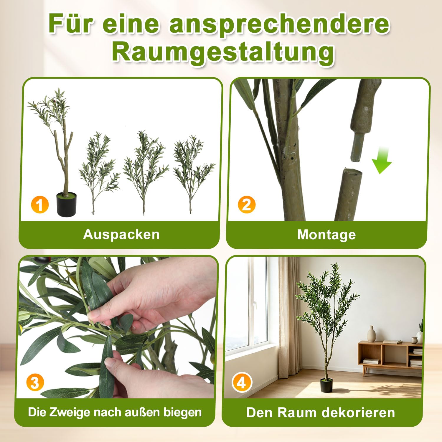 Jopassy Künstlicher Olivenbaum 120/150/180 cm Dekobaum mit Pflanztopf