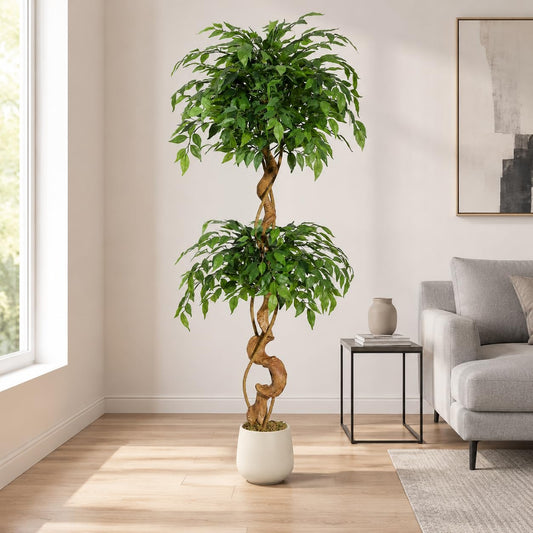 Jopassy Ficus Kunstpflanze 120/150 cm im Topf naturgetreu für Wohnzimmer Büro