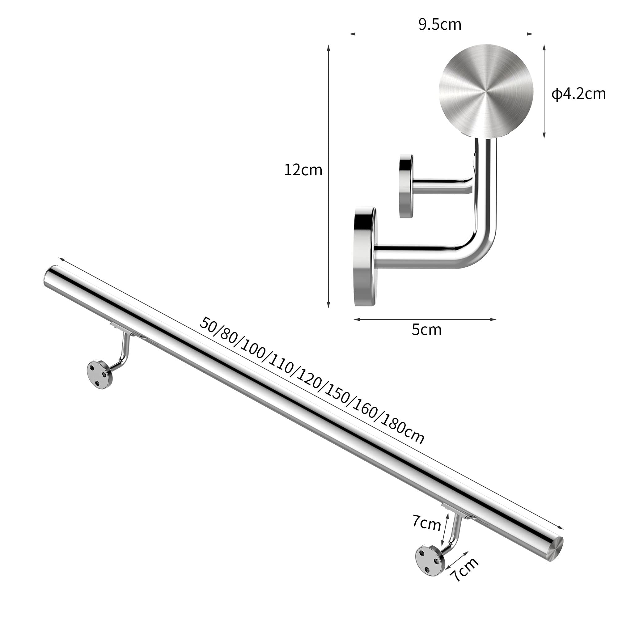 Jopassy Edelstahl Wandhandlauf 50 bis 200 cm für Treppe