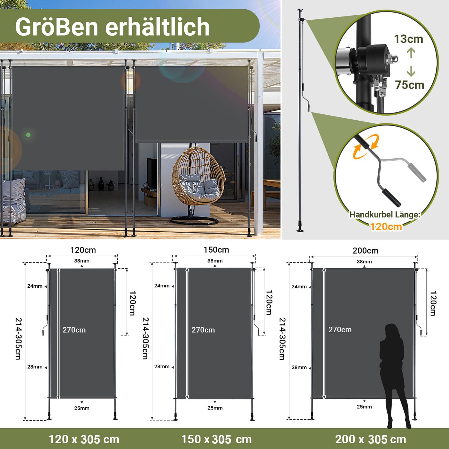 Jopassy Klemmmarkise Senkrechtmarkise ohne Bohren für Balkon