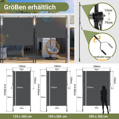 Jopassy Klemmmarkise Senkrechtmarkise ohne Bohren für Balkon