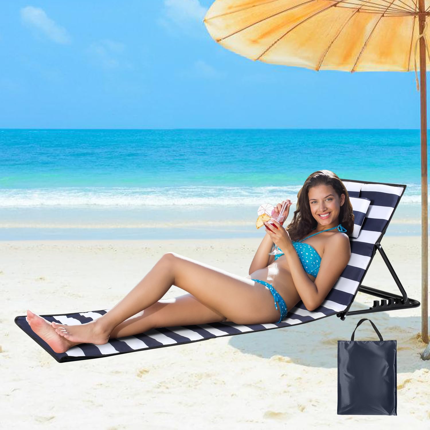 Jopassy Strandliege klappbar 158 cm mit Kissen und Tasche