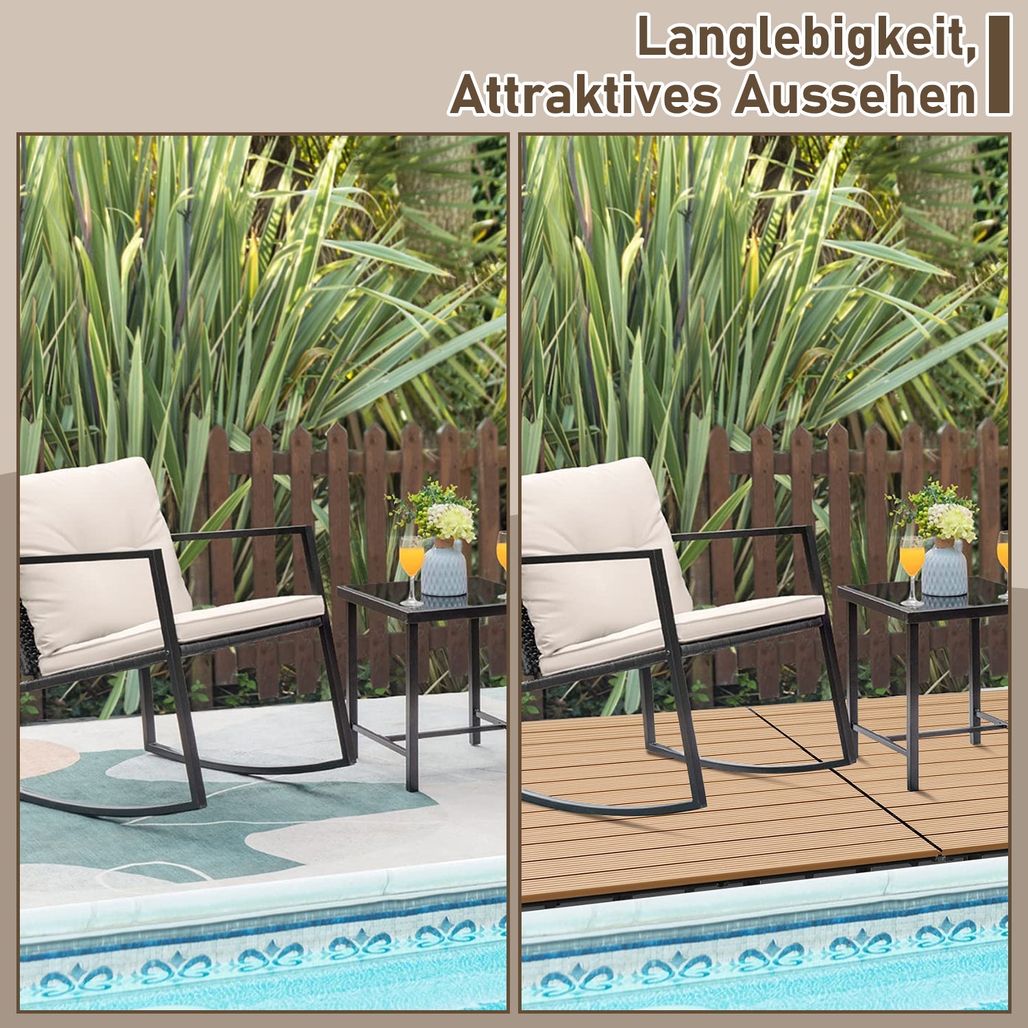 Jopassy WPC Terrassenfliesen 30x60 cm, Klickfliesen für Balkon & Garten, 1–5 m²