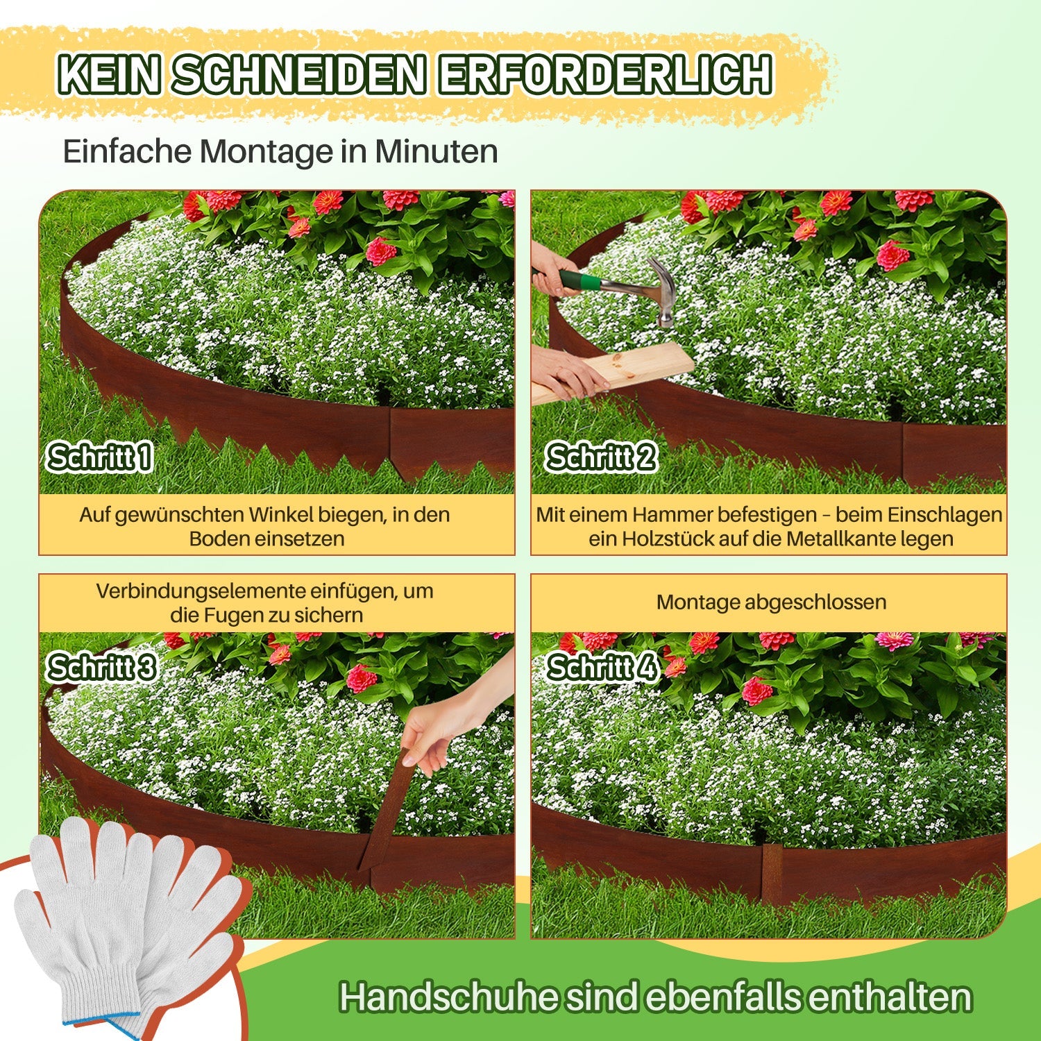 Jopassy Metall Rasenkante 20 cm mit Dornen, Beeteinfassung für Garten