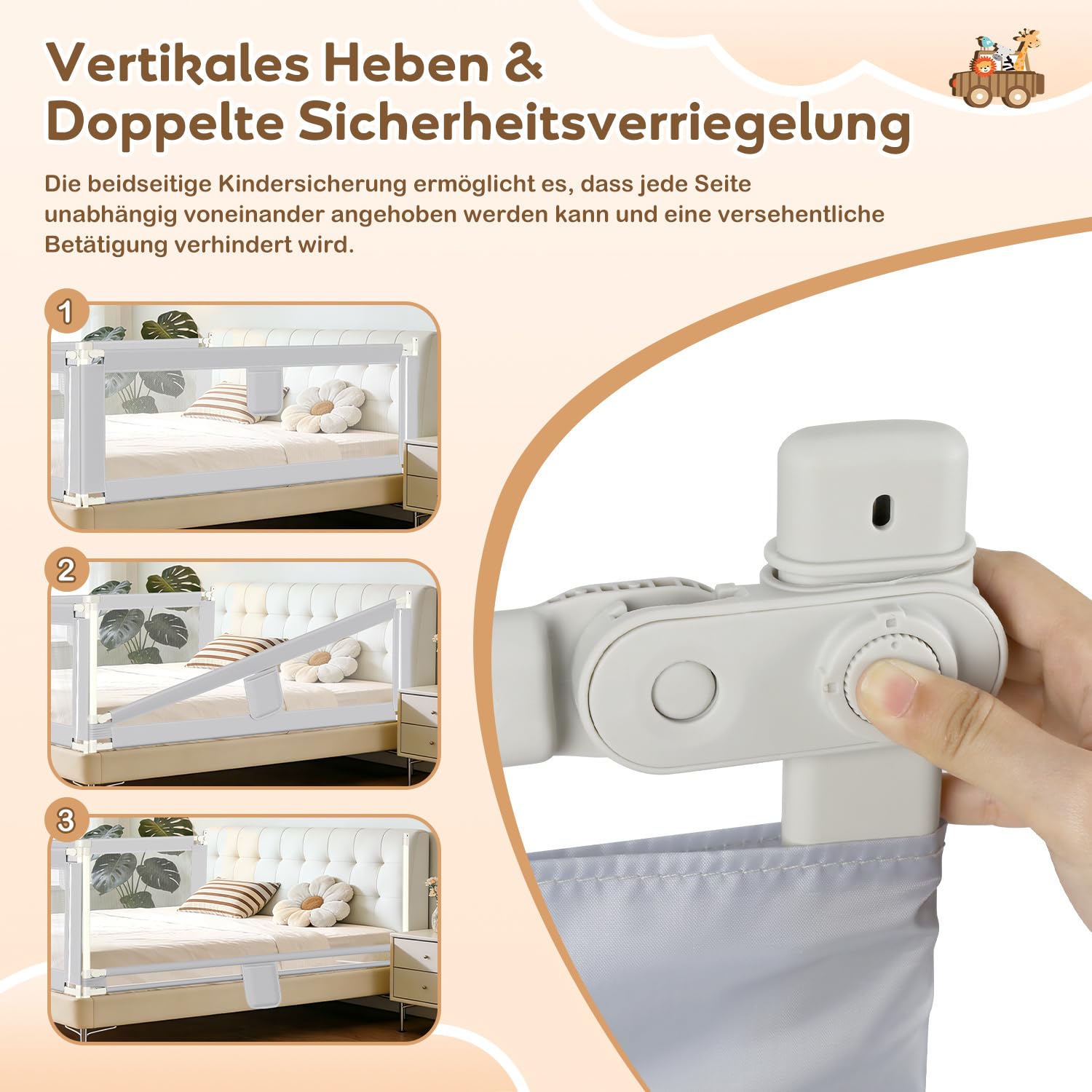 Jopassy Bettgitter Rausfallschutz 150/180/200cm mit Absenkfunktion für Kinderbett