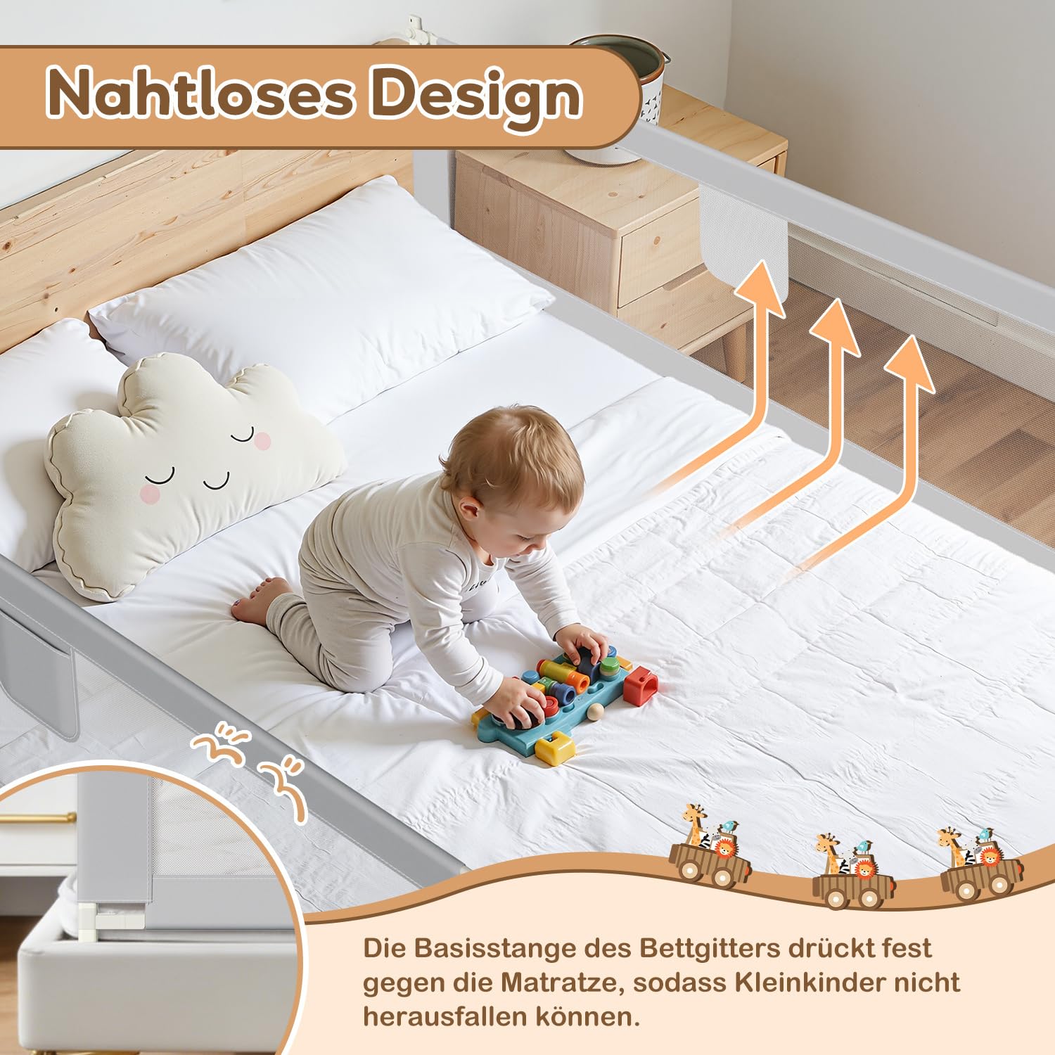 Jopassy Bettgitter Rausfallschutz 150/180/200cm mit Absenkfunktion für Kinderbett
