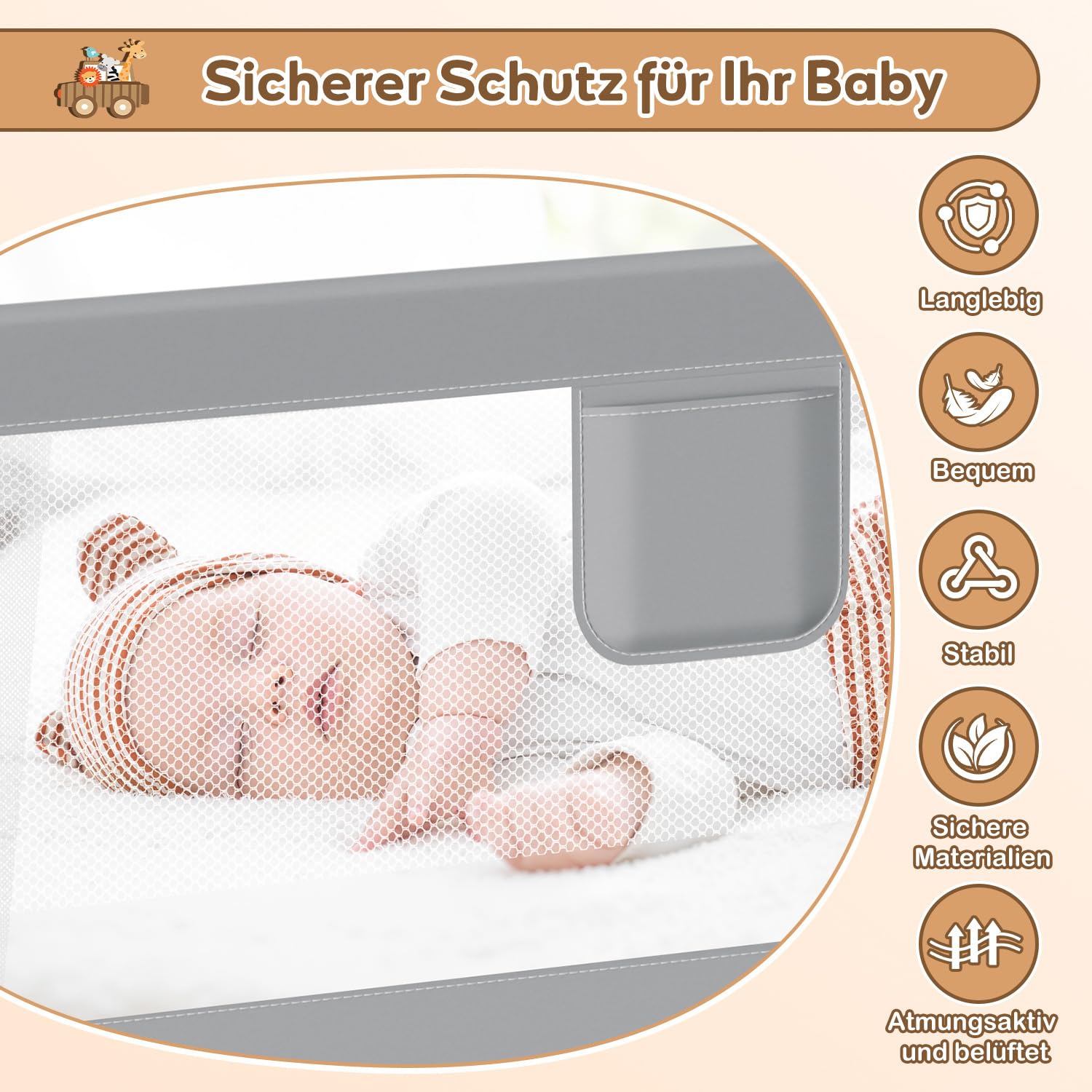 Jopassy Bettgitter Rausfallschutz 150/180/200cm mit Absenkfunktion für Kinderbett